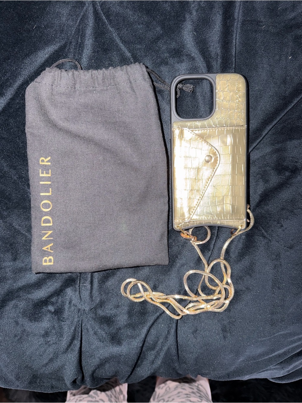 Bandolier Metallic Gold Croc-Effect Crossbody Phone Case with Card Slot